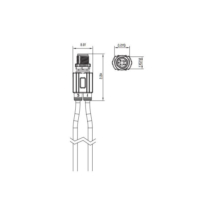 M12 4Pin male /2x free end, Y-shape precast PVC non-flexible cable, grey sheathed, 64SY03-XXX